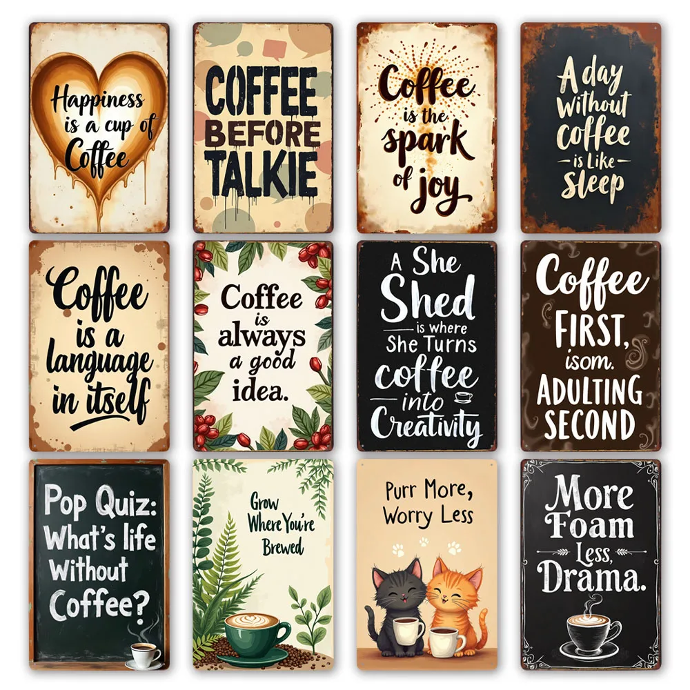 

Retro Coffee Metal Tin Sign Vintage Wall Art Decor Grinder Decorative Kitchen Dining Room Home Decor Gift Idea