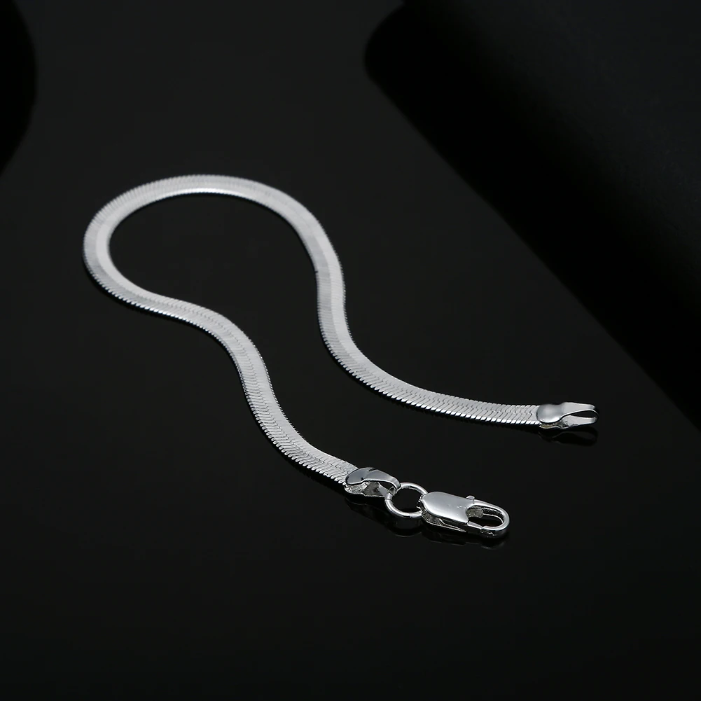 

Hot 925 Sterling Silver Chain Couple Fashion Boutique Charm Jewelry Women's 4MM Blade Men's Bracelet Flat Snake Bone Chain