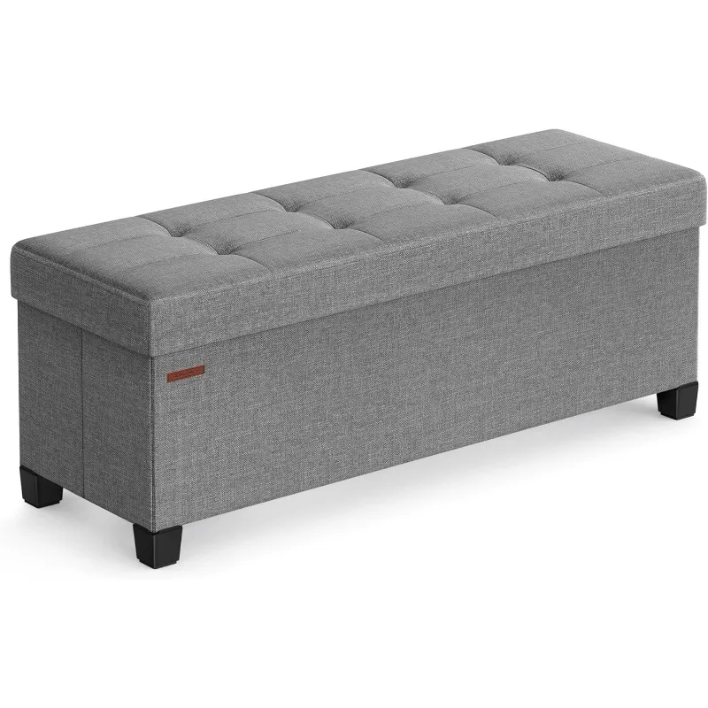 Foldable Foot Rest with Legs, 15 x 43 x 15.7 Inches, End of Bed Bench, Storage Chest, Load up to 660 lb, Dove Gray