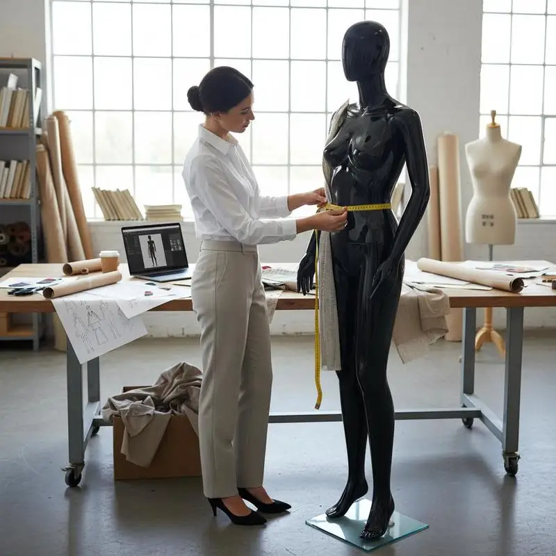 Mannequin Femme Corps Entier Noir 104,2 x 36,3 x 36 cm, Structure en Polypropylène avec Base en Verre Stable, Rotation 360° °