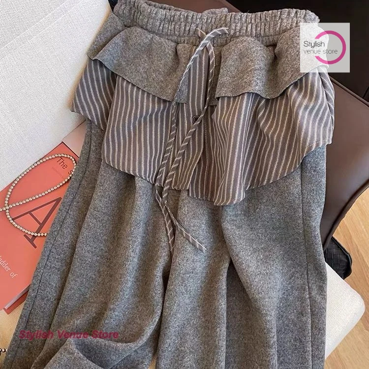 

Korean gray striped wide-leg pants women's new fashion leisure sports high-grade casual straight pants in spring and autumn