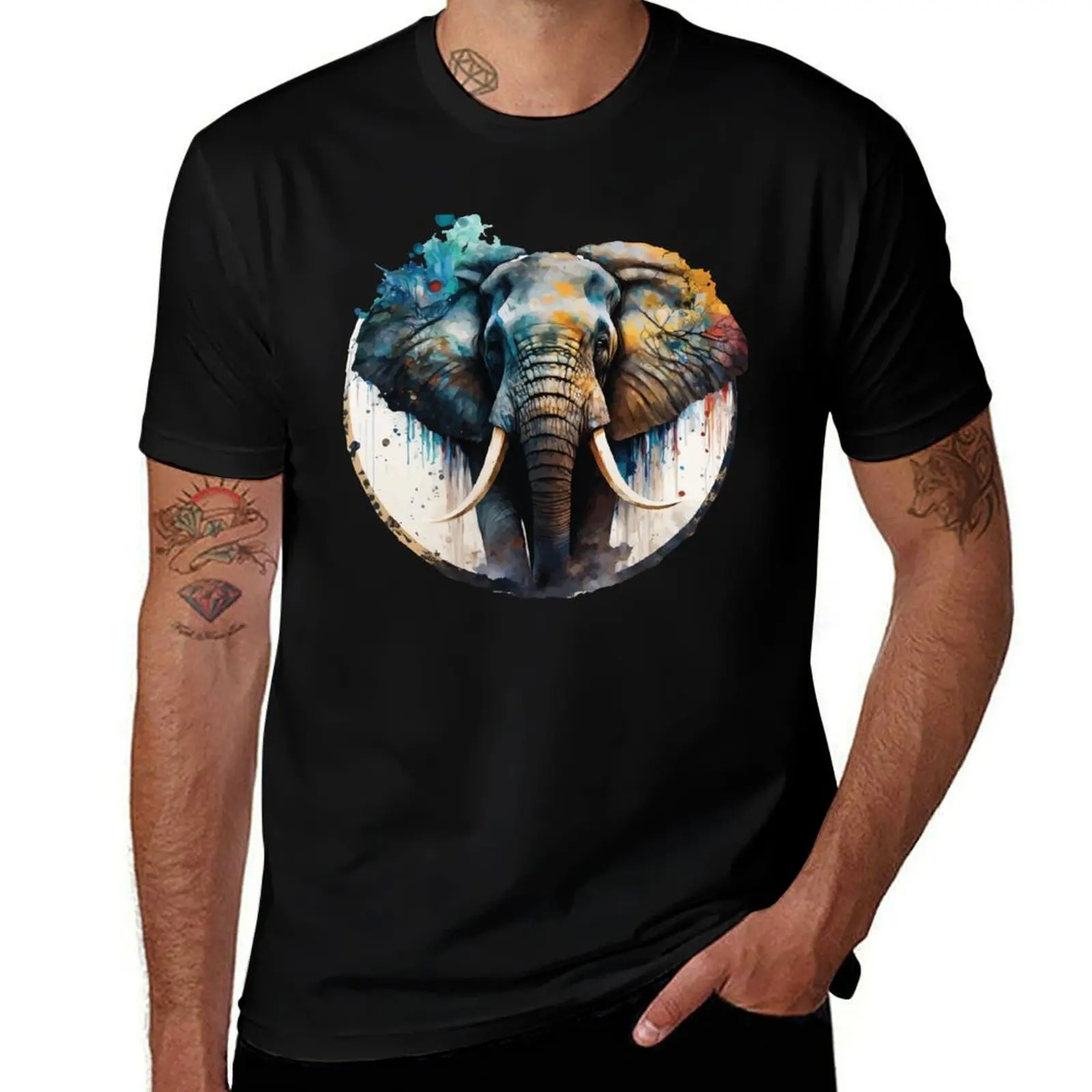 

An Elephant in Natural Earth Tones - Animals in Vibrant Color T-Shirt anime t shirts Blouse mens funny t shirts