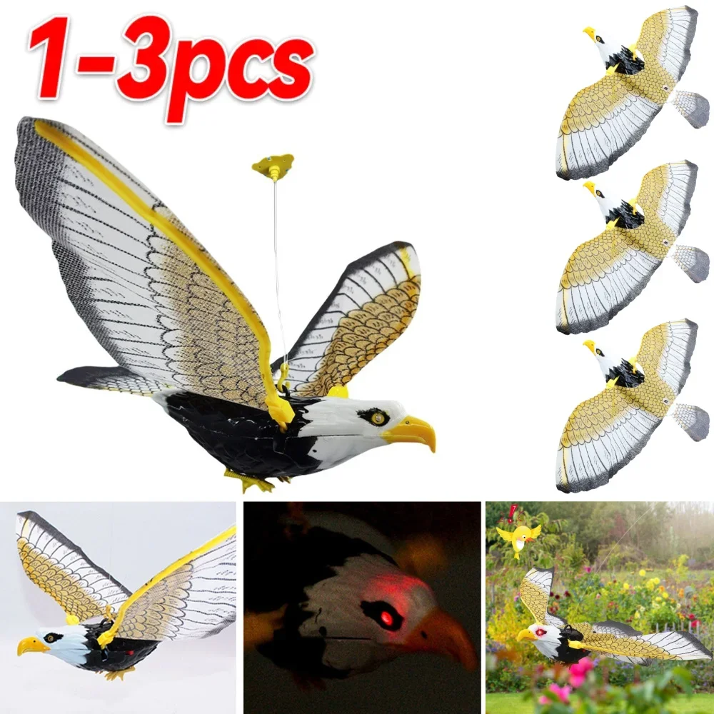 

1-3 шт., репеллент для птиц, подвесной орел, против птиц, летающих ястребов, воздушный змей, пугало для птиц, поддельный рогатый ястреб, приманка для улицы, борьба с вредителями ﻿