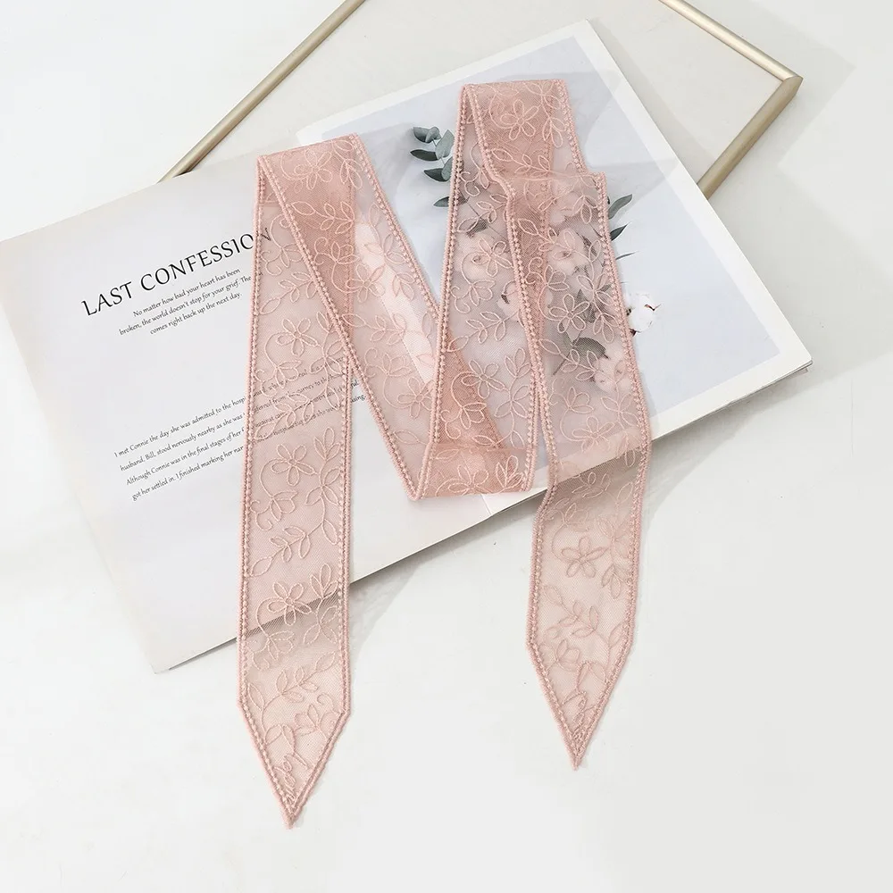 Милый элегантный тонкий женский узкий длинный шарф с вышитым цветком 140 см, пояс с лентой, корейская версия, Y2k, женский платок, летний