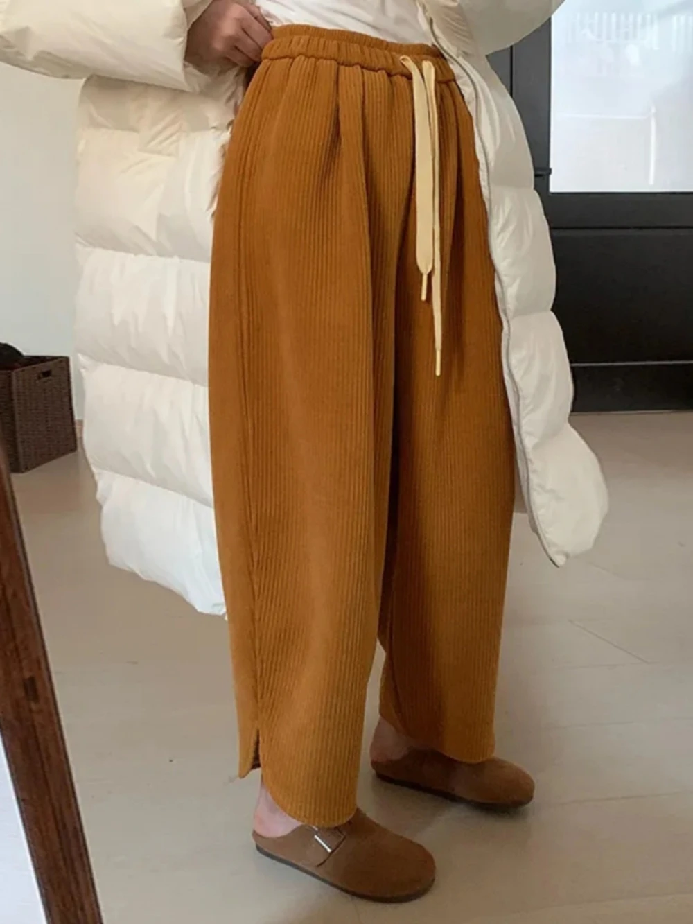plus Size Women's Drawstring Wide Leg Corduroy Pants Autumn Winter Loose Casual Grandma Pants  And Pear Body Type