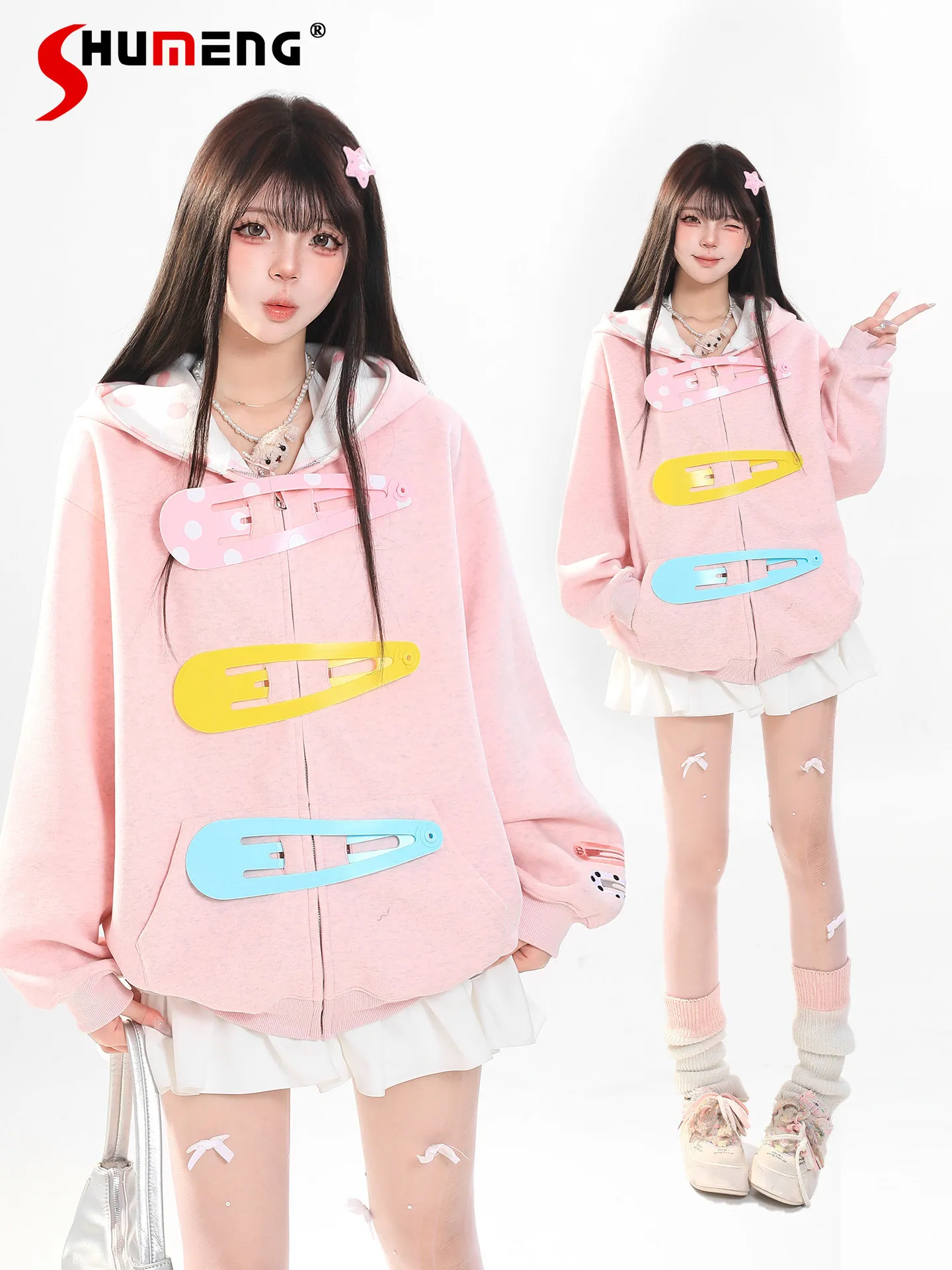 

Korean Streetwear Sweet Cool Girl Cartoon Print Hooded Sweatshirts Versatile Loose Casual Zipper Y2K Jackets Women Spring 2026