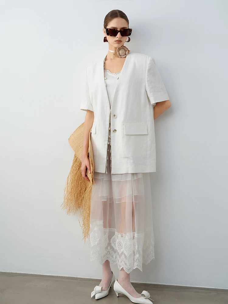 

Audrey Wang Lu ort Sve Suiting Jaet Женская повседневная простая роскошная льняная летняя модная верхняя одежда с разрезом Ba