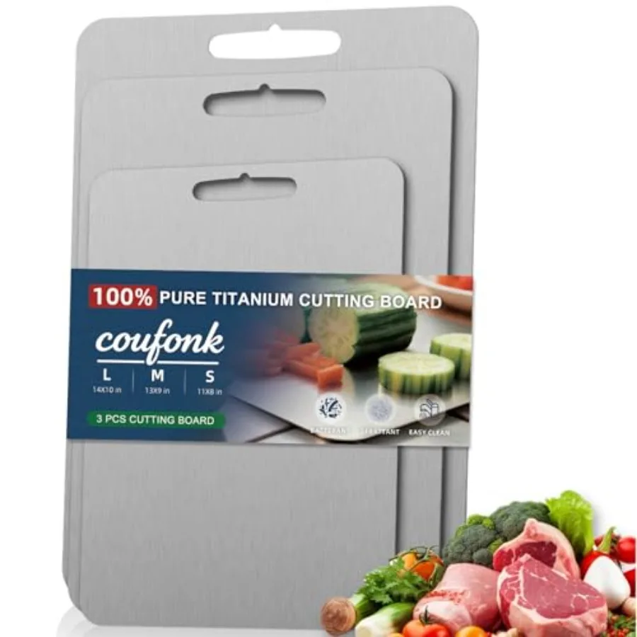 

Titanium Cutting Board Set of 3 Kitchen Chopping Boards Dishwasher Safe Pure Ti Metal Material Cut Board Nonslip Double Sided f