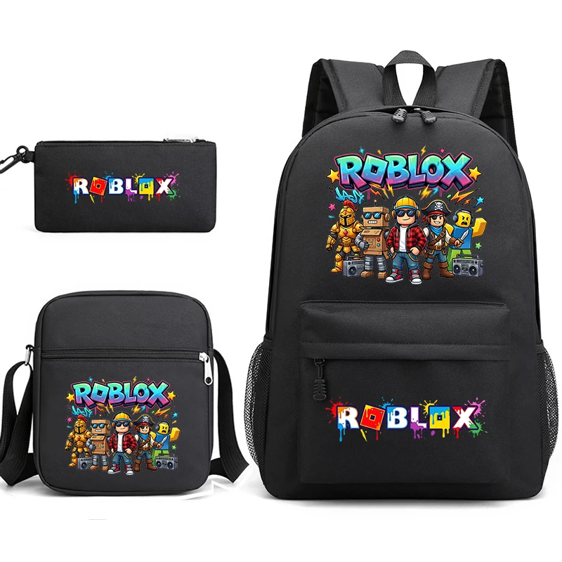 

Kids School Backpack Set with Roblox Print Shoulder Bag Pencil Pouch Student Backpack for Boys Girls Teen Bookbag Set
