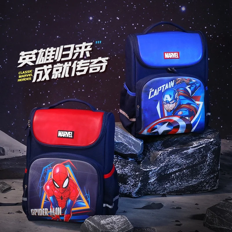 

Marvel Boy Orthopedic School Bag Grade 1-3 Spider Man Captain America Primary Student Shoulder Backpack Large Capacity Mochilas