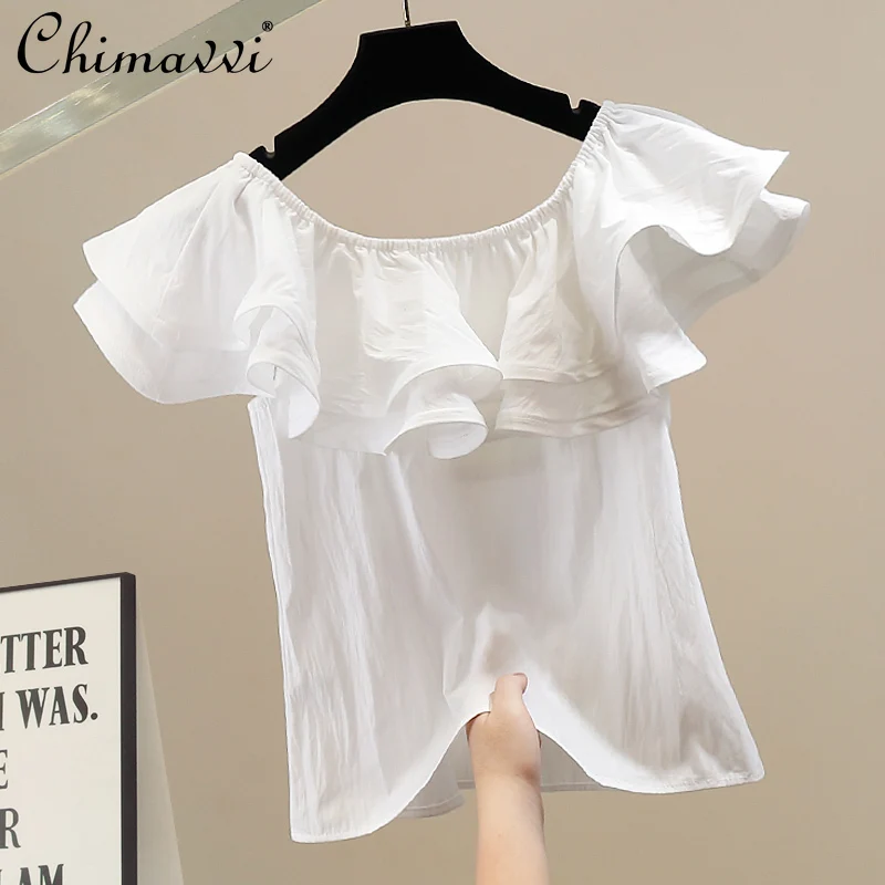 

Fashion Heavy Industry Ruffle Edge Doll Collar Decorative Shirt 2025 Summer New French Sweet Cool Girl Temperament Blouse Tops