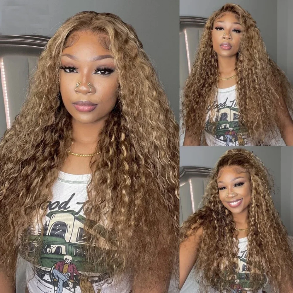 210% 30 Inch 13x6 Hd Lace Frontal Wig Human Hair Honey Blonde Curly Lace Front Human Hair Wig Highligh Deep Wave Frontal Wig