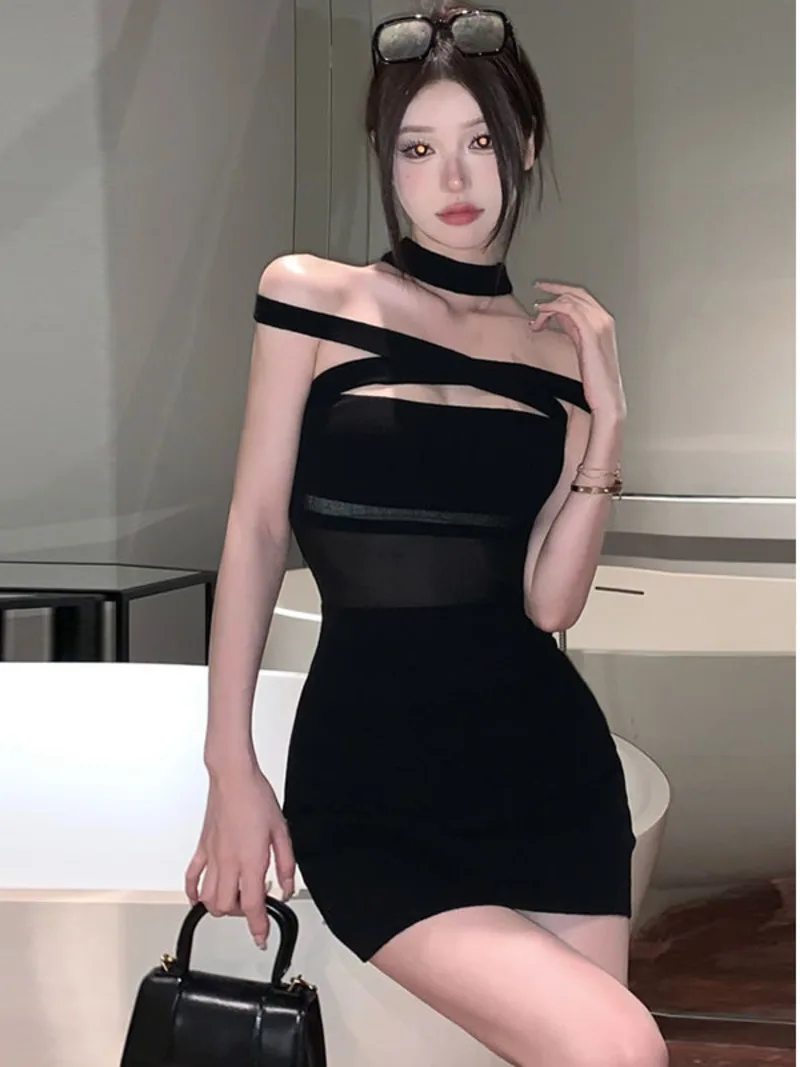 

Summer New One Line Neck Off Shoulder Style Black Temperament Dress Spicy Girl Slim Fit Thin Wrapped Hip Short Fashion Y339