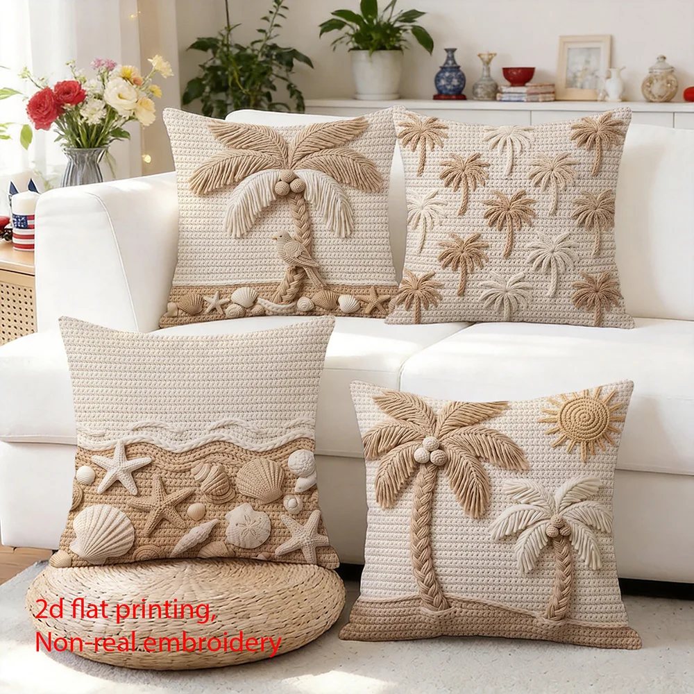 1PC 2D Flat Boho Coastal Throw Pillow Covers Beach Palm Tree Seashell Nautical Cushion Cases for Home Decor No Pillow Core
