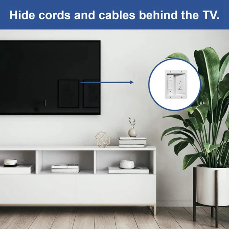 Recessed Outlet Box In Wall Cable Management Kit 15A 125V Hide TV Power Cables & Low Voltage Wires Behind The Wall