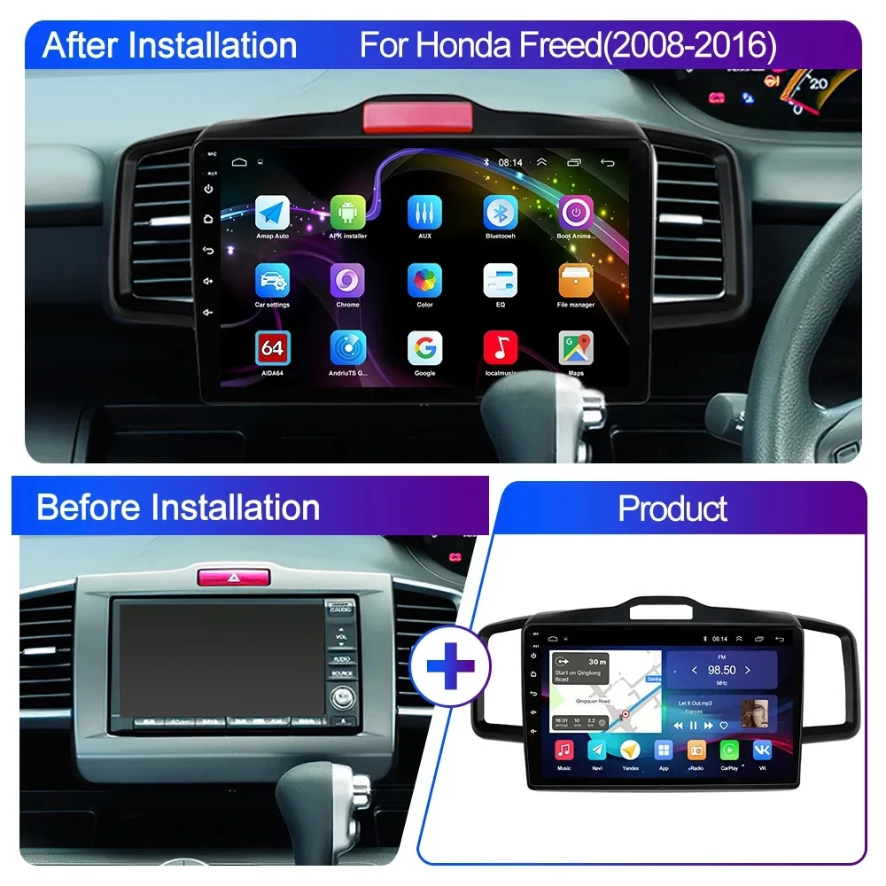 4G CarPlay DVD For Honda Freed 1 Spike 2008-2016 Android Auto Radio Screen Car Multimedia Video Player 2din 360 camera Head Unit