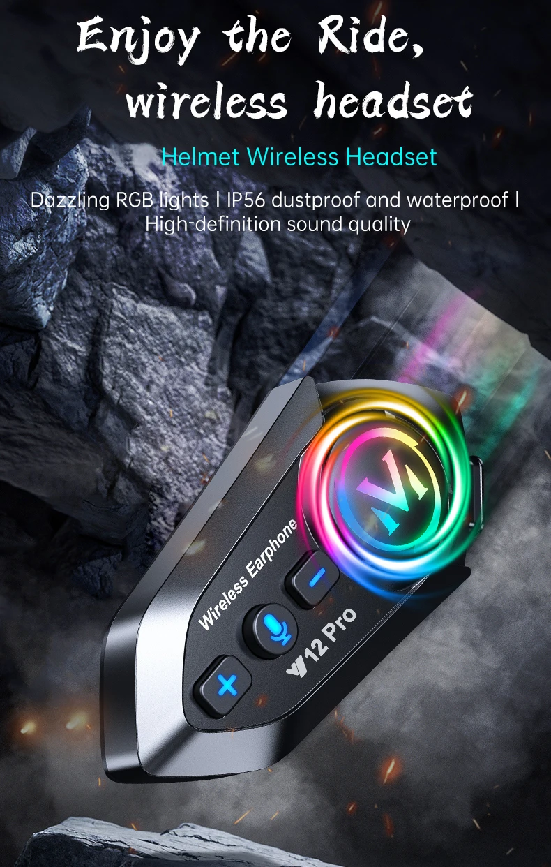 Y12 Pro Motorradhelm Bluetooth Headset Intercom Entfernung 500M IP56 Staub und wasserdicht Sprachassistent Mischen Musik Teilen – Detail 1