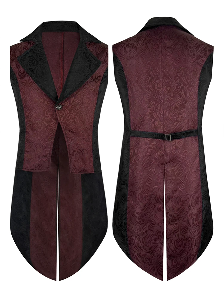

Renaissance Tailcoat Medieval Sleeveless Costume With Lapel Gothic One Breasted Jacquard Vest For Party Halloween Cosplay