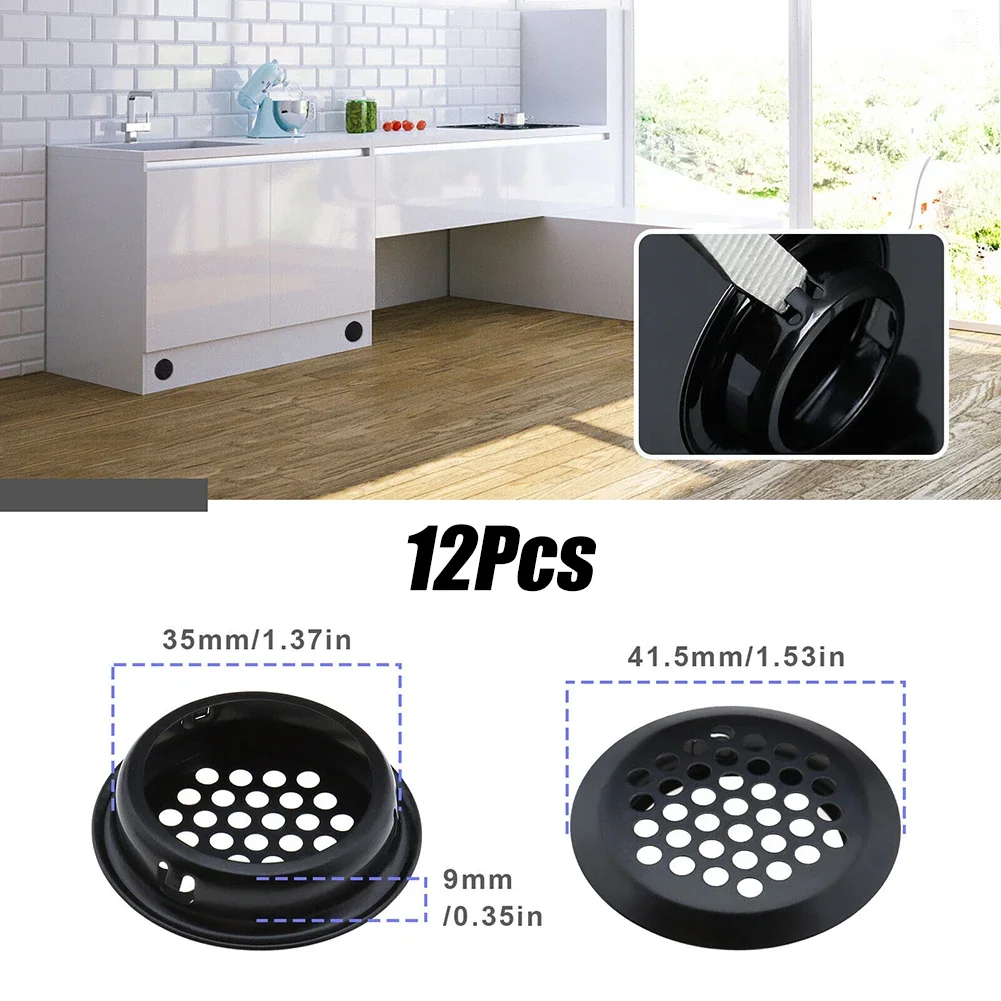 12pcs Round Ventilation Grilles Dia. 35mm Air Vent Louver Hole Soffit Mesh Hole Plug Decoration Cover For Home Cabinet Air Duct