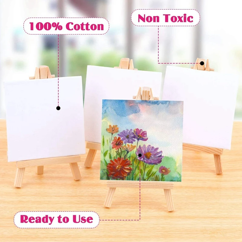 20Pcs Mini Canvas Drawing Board With Easel, Painting Canvas Panel, Suitable For Art Painting Party Supplies