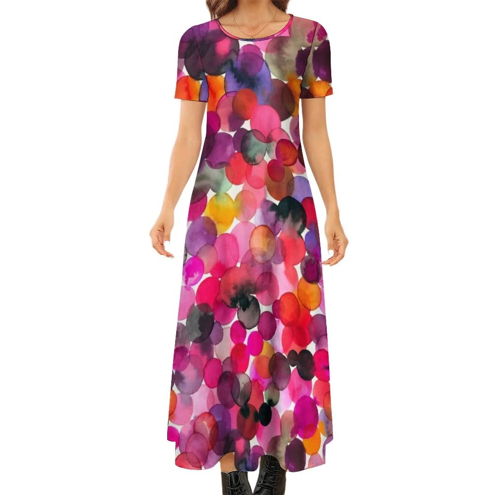 

Watercolor dots Round Neck Short Sleeve Dress evening dresses ladies Dresses Summer dresses for women womens clothing