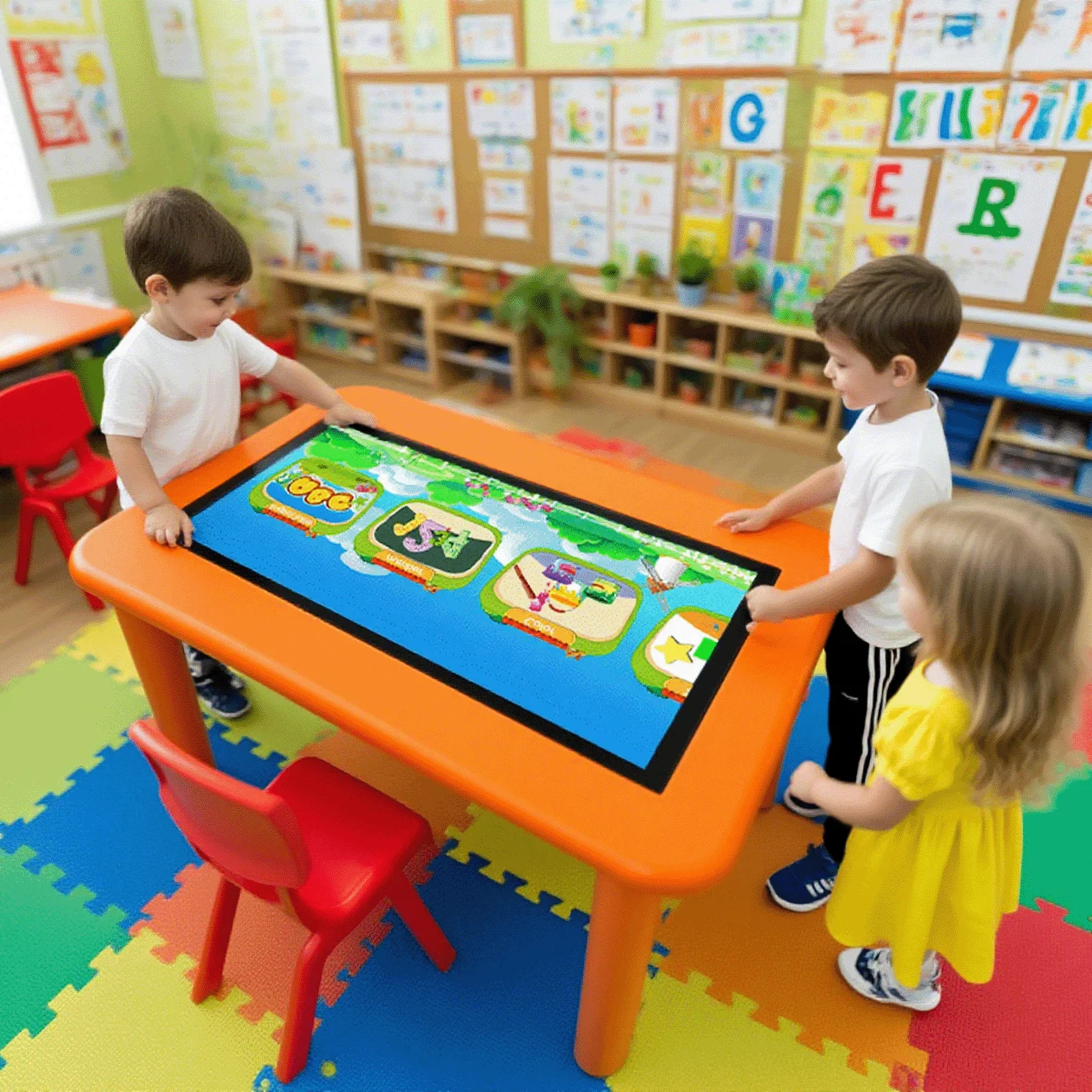 Kids Interactive Smart Touch  Tube Coffee Game Table 32/43/55 Inch Waterproof IP65 Rated Customizable Lifting Lowering