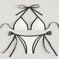 Zestawy Bikini seksowne kontrastujące kolory mikro struny 2024 strój kąpielowy kobiety Halter Mini stringi stroje kąpielowe Biquinis kostium kąpielowy Bikini Mujer