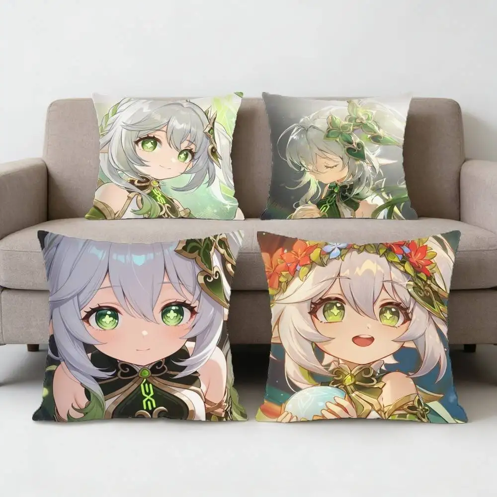 

Lesser Lord Kusanali Nahida Pillow Case Anti-dustmite Pillowcase Invisible zipper silky short plush Sofa cushion cover