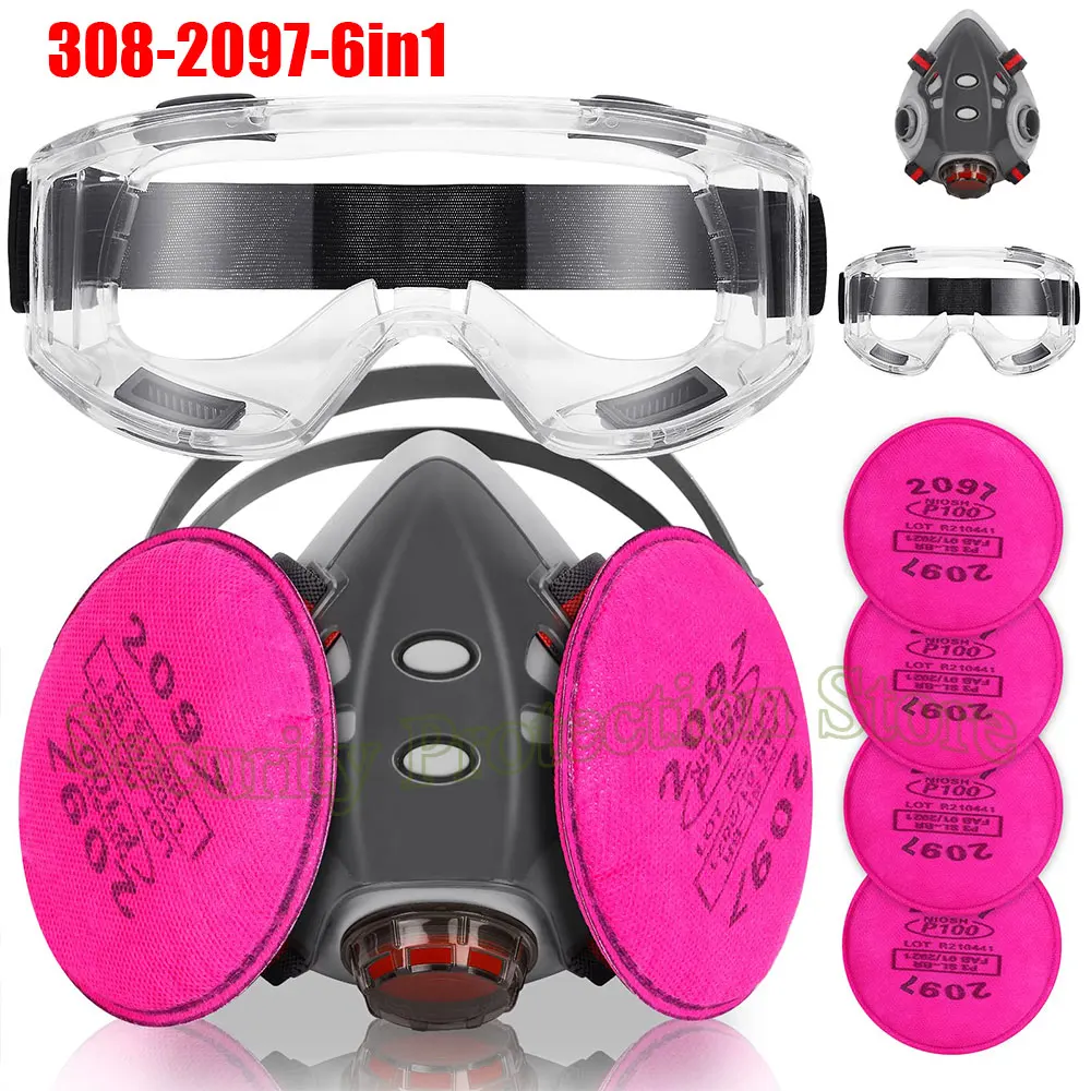 308 Gas Respirator Mask Reusable with 2097/6001/6002/6003/6006 Filters Against Organic Vapor/Formaldehyde