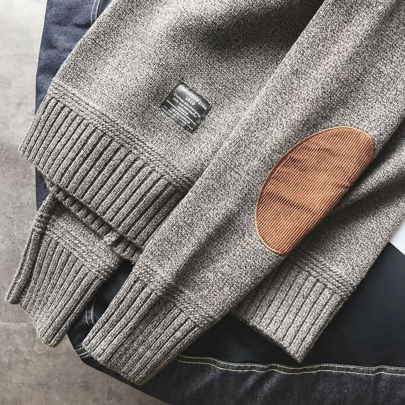 Men's Round Neck Patchwork Pullover Sweater Academic Color Block Thick Knit Top Korean Style Tops