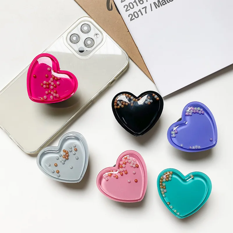 

Quicksand Love Heart Finger Grip Holders For Phone Universal Popping Socket Griptok Expanding Stand Liquid Universal Holder