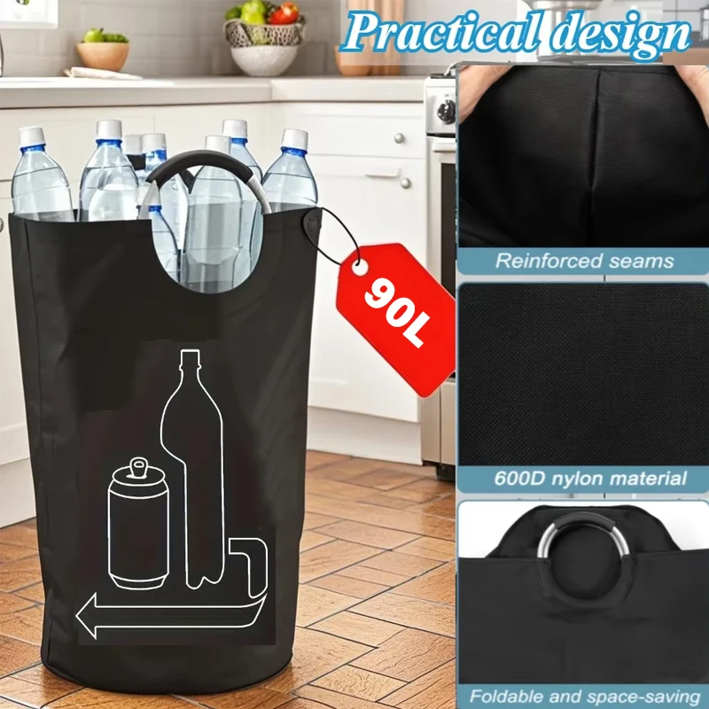 90L Abfallwasserflaschen-Aufbewahrungskorb, faltbar, großes Fassungsvermögen, Wäschekorb, multifunktionale Recycling-Tragetasche für leere Flaschen