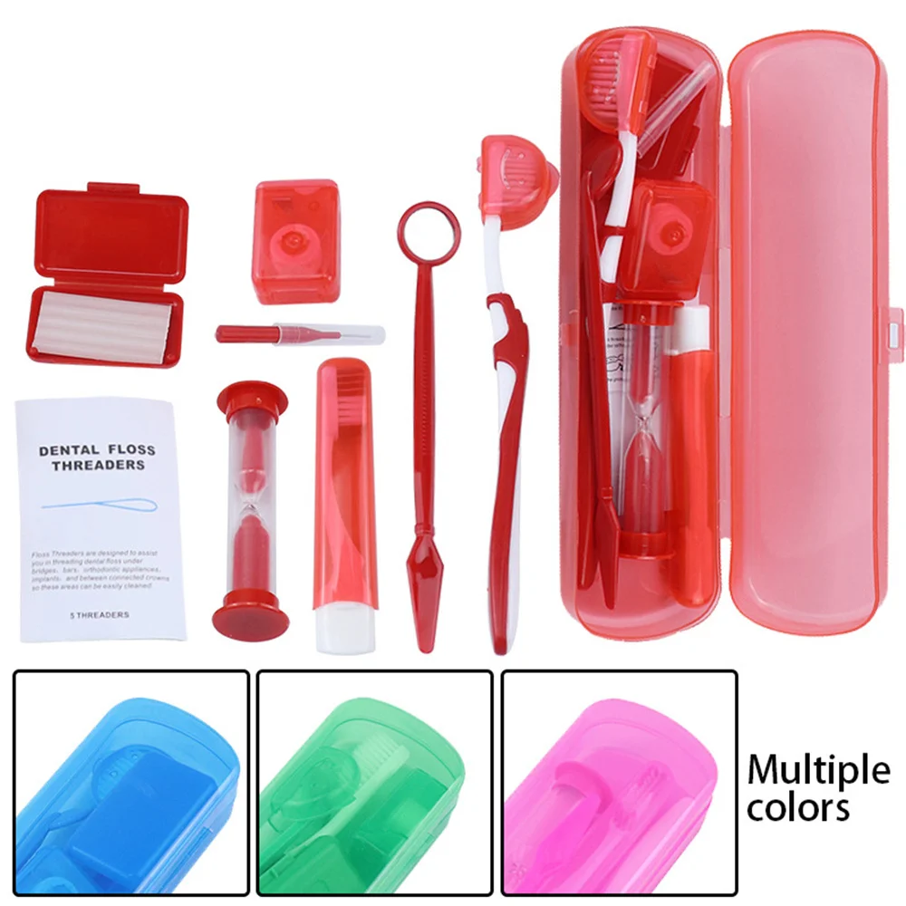 8pcs/set Dental Care Brush Kit Orthodontic Teeth Cleaning Braces Toothbrush Interdental Brush Floss Thread Wax Mirror Sand Timer
