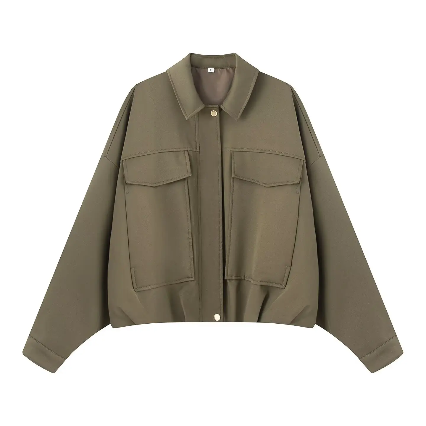JNLEAOG Summer New Women's Fashion Pilot Jacket with Pleated Hem All-Match Stylish Short Outerwear Standard Fit Polyester