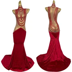 Sparkly Diamonds Party Birthday Long Dress Luxury Velvet Evening Prom Gowns Wedding Celebrate Show Wear Stage Costume Xinyang