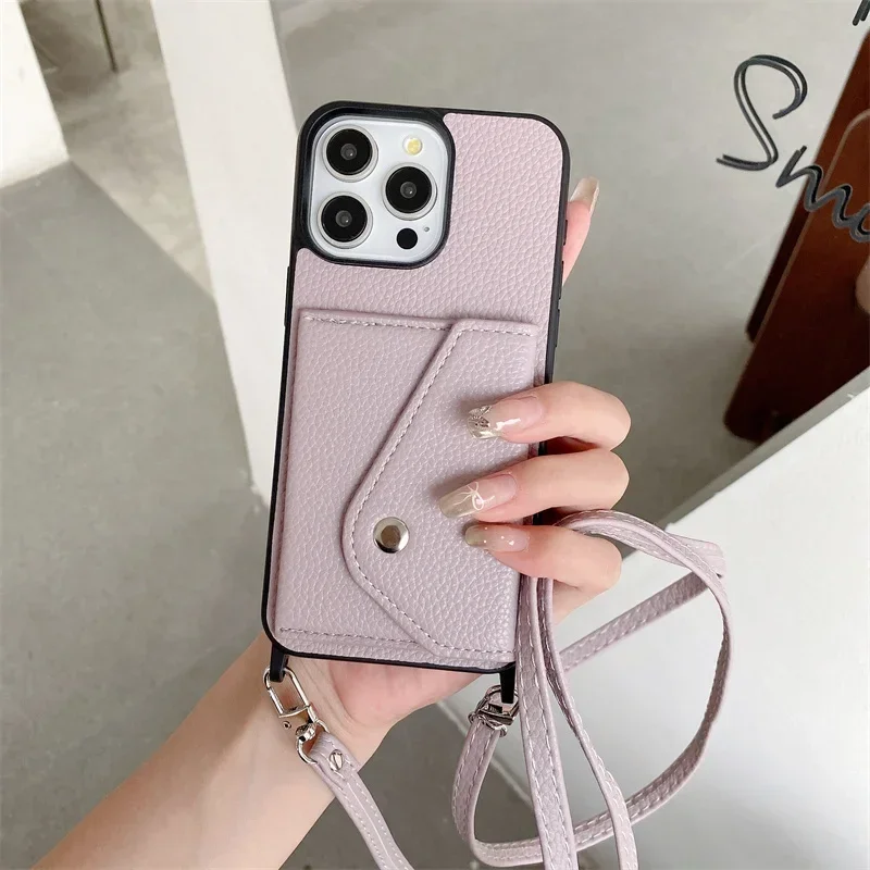 Crossbody Wallet with Card Holder Phone Case for IPhone 13 12 Mini 16 15 Plus 14 11 Pro Max Leather Hard Shell Protective Cover