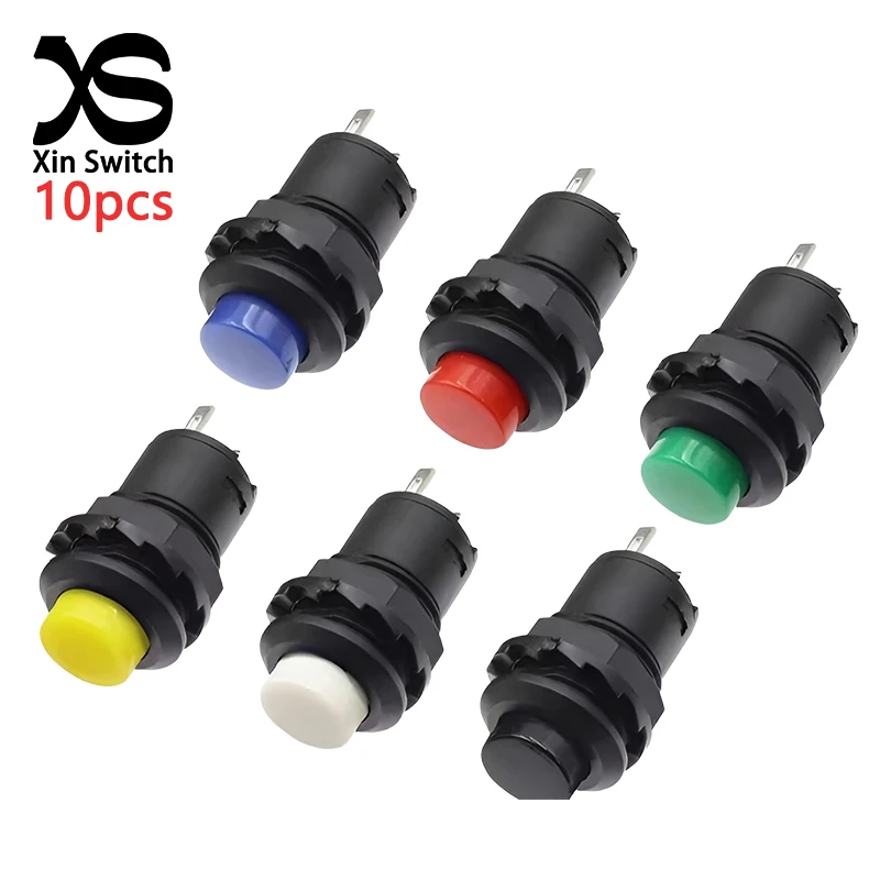 10PCS DS-428 12mm Self Locking (Holding) Momentary Thread Power Button Switch 3A/125VAC 1.5A/250VAC 2-Pin Multiple Colors On-Off