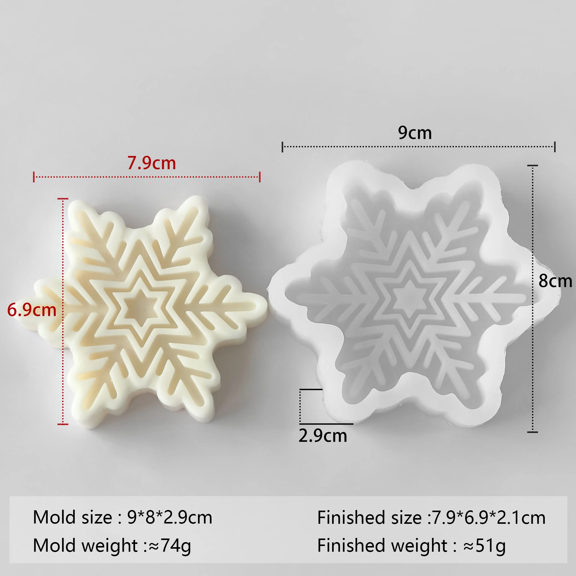 Schneeflocken-Kerzenform aus Silikon DIY Weihnachtsseife Wachsschmelzform Aromastein-Deko Handgemachtes Bastelgeschenk Heimdekoration Feiertagsornament – Detail 7