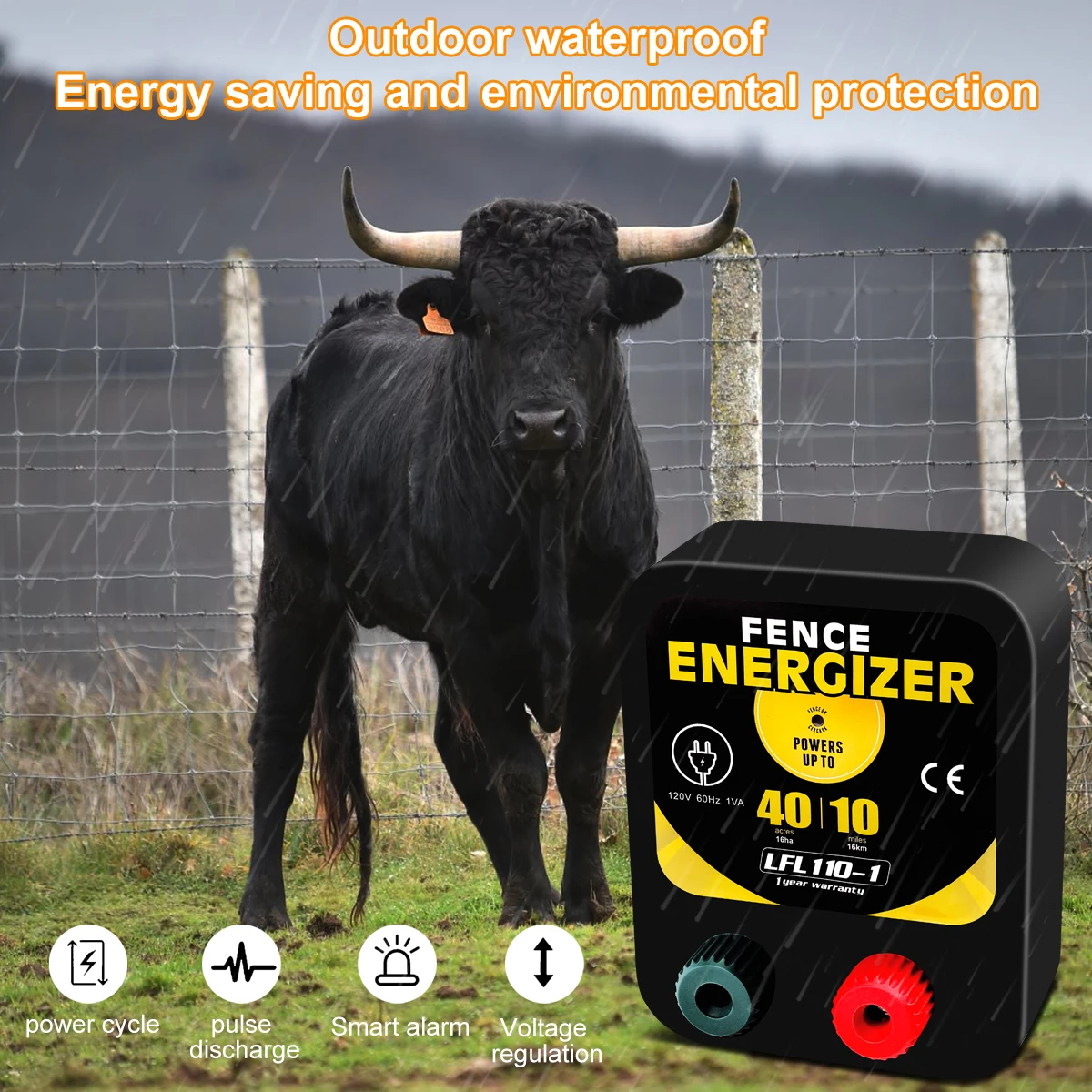 

10/20km Electric Fence Energizer Livestock High Voltage Pulse Charger Controller Waterproof Poultry Farm Animal Fence Equipment