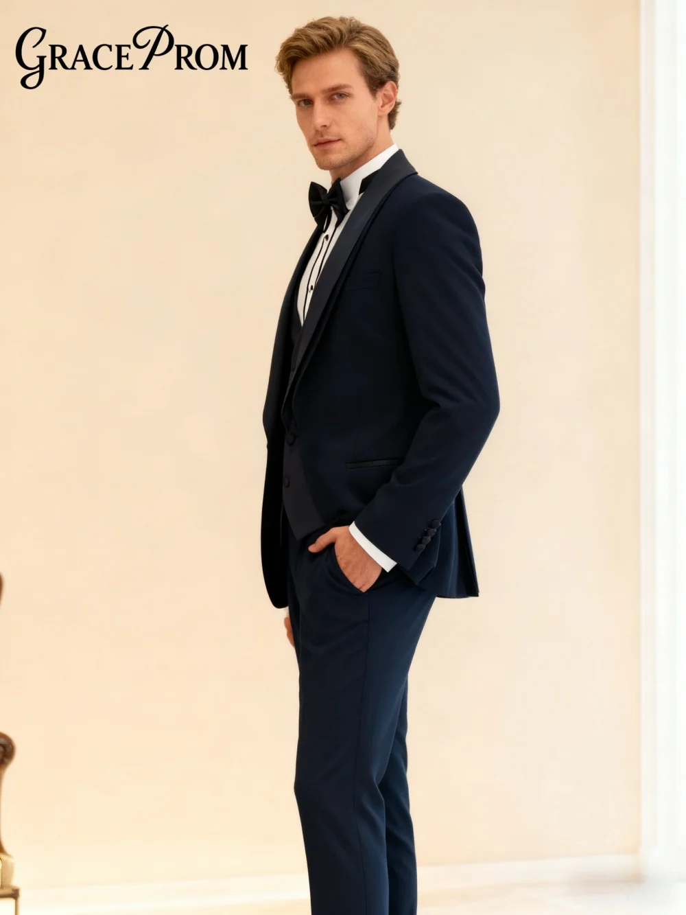 Handsome Men's 3PCS Suit Jacket Vest Pants Classic Shawl Lapel Men's Suit Set Elegant Slim Fit Groom Tuxedos Office Negotiation