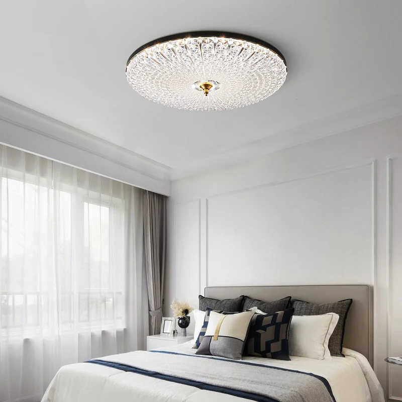 Nordic light luxury all copper bedroom ceiling lamp American simple warm round glass room lamps