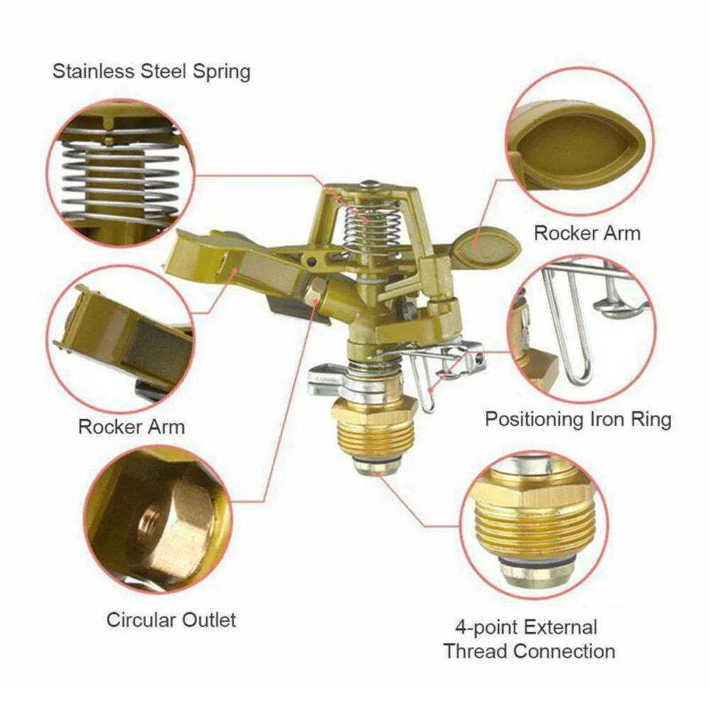 1 piece of zinc alloy lawn swing arm nozzle suitable for garden watering, 360 degree adjustable rotating pulse nozzle accessory
