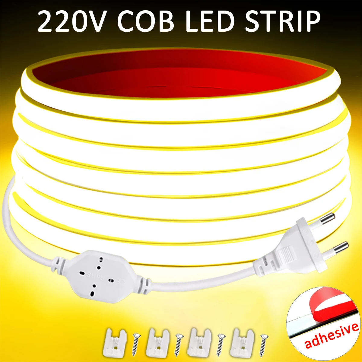 COB Led Strip 220V High Brightness Waterproof Strip LED 220V Flexible Ribbon for Room Bedroom Kitchen Outdoor Garden Lighting