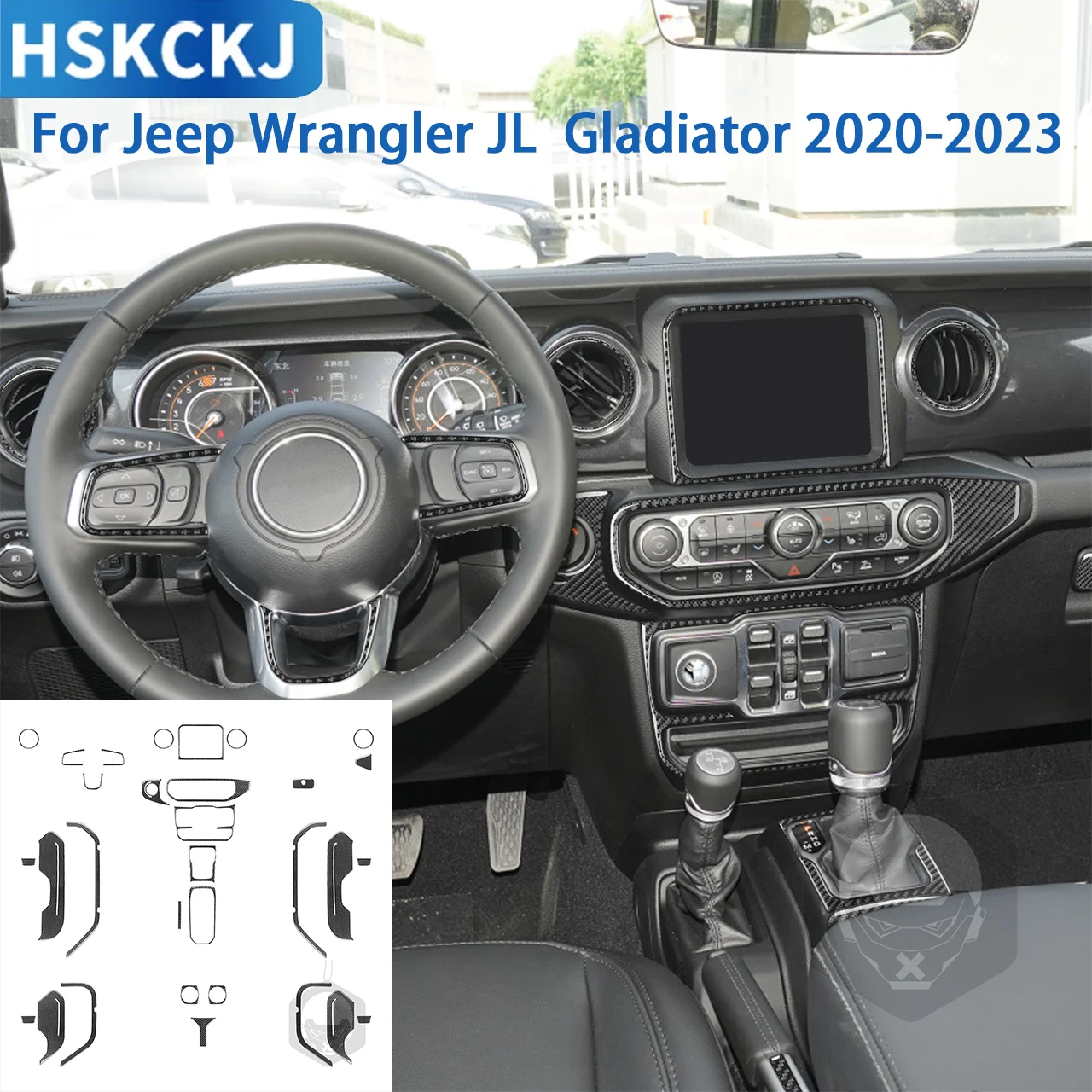 

Car Panel Air Vent Display Screen Start Switch Button Carbon Fiber Interior Stickers For Jeep Wrangler JL Gladiator 2018-2023