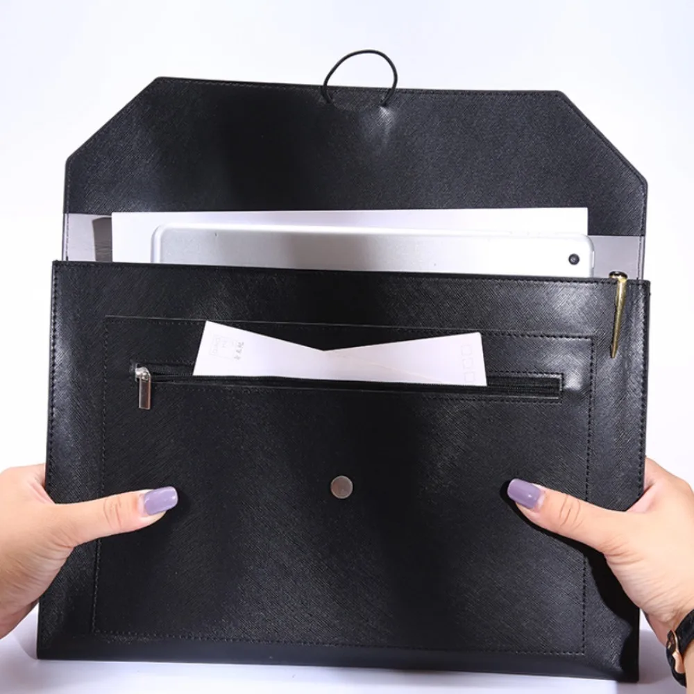 Fashion Leather Business Document Bag A4 Thickened Storage Briefcase Waterproof Portable File Bag Meeting