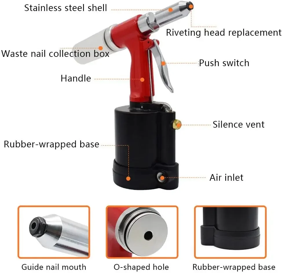 

Пневматический заклепочник 3.2-6.4 мм, пистолет для заклепок с сжатым воздухом, пневматический инструмент для заклепывания, профессиональный заклепочный пистолет, пистолет для заклепочных гаек