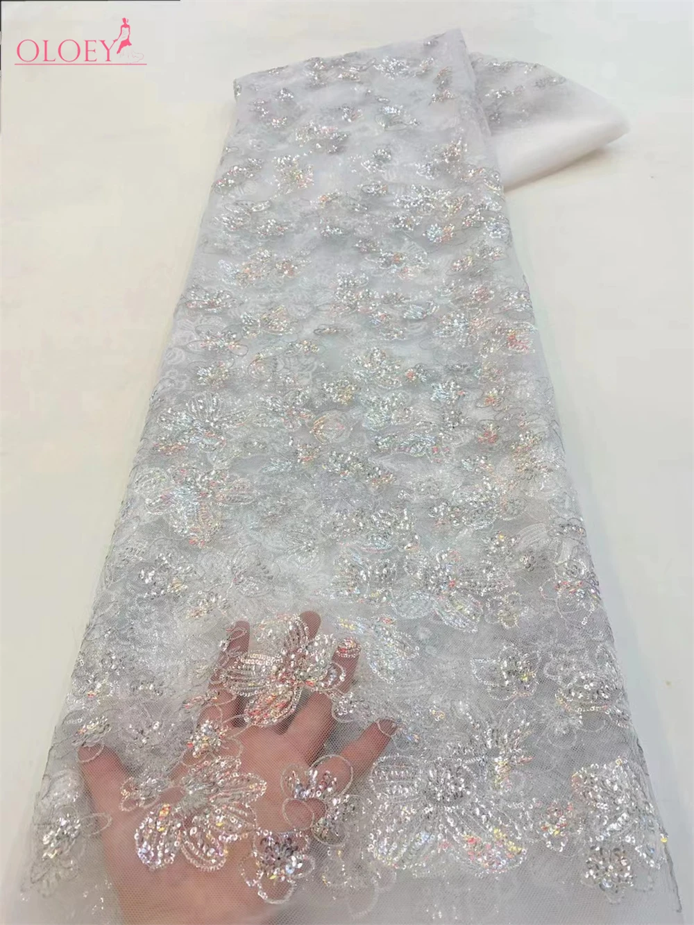 Latest High Quality Elegant Classic Embroidered Sequin Lace Fabric African French Mesh Lace Fabric For Wedding Dress