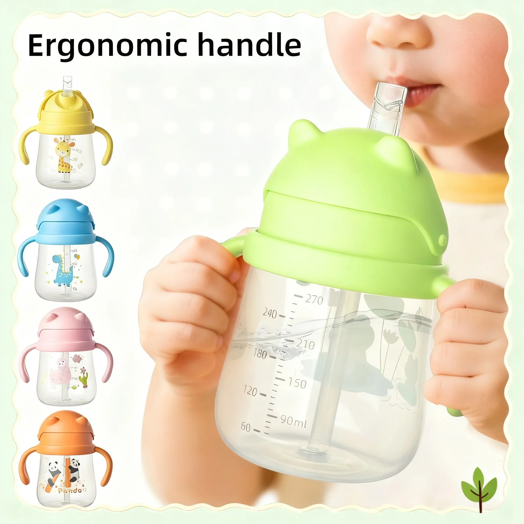 Anti-Colic Baby Water Cup Cartoon Baby Training Straw Cup with Double Handles Anti-Choking Training Cup for Boys and Girls
