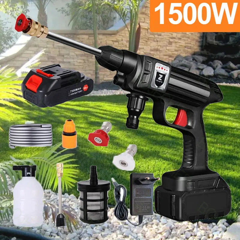 1500W 30Bar Wireless High Pressure Wash Gun Washer Supplies Foam Generator Water Gun Spray Cleaner Gardon Wash for Auto Home