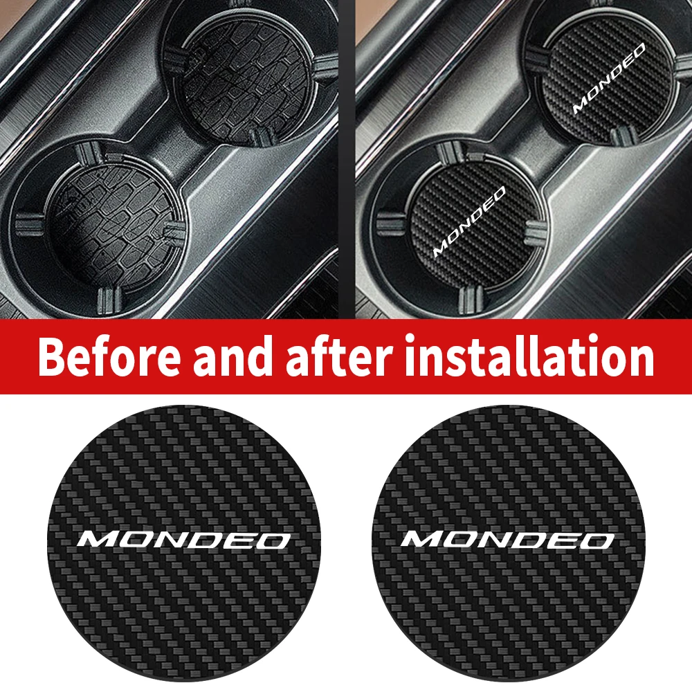 Car Cup Coaster Carbon Fiber Pattern Anti Slip Insert Coaster Pad For Ford MK1 2 3 4 MONDEO RANGER RAPTOR STline KUGA Accessorie